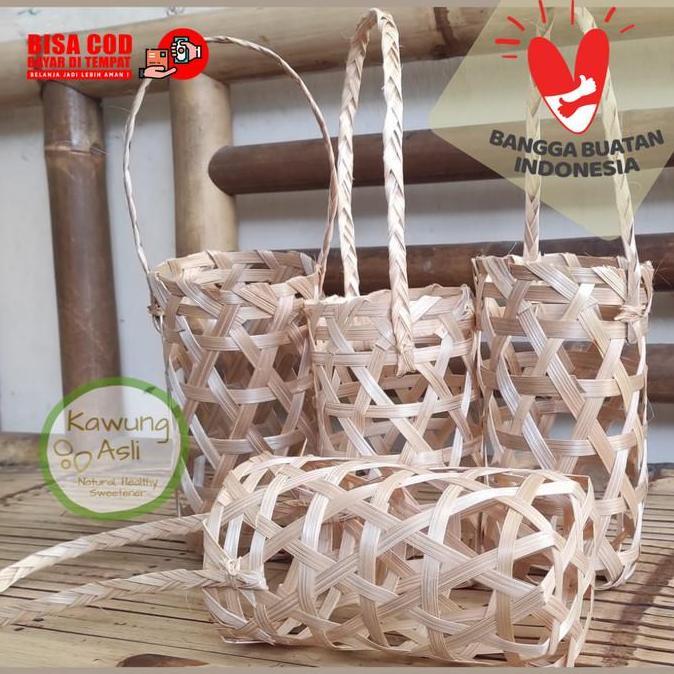 Tas Keranjang Anyaman Bambu Kemasan Untuk Botol, Hampers, Kantong Buah