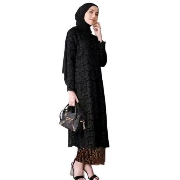 Atasan Kebaya Brukat Tunik Modern Jumbo LD 120cm Brokat Muslim Wanita Panjang Hitam Remaja Dewasa Ka
