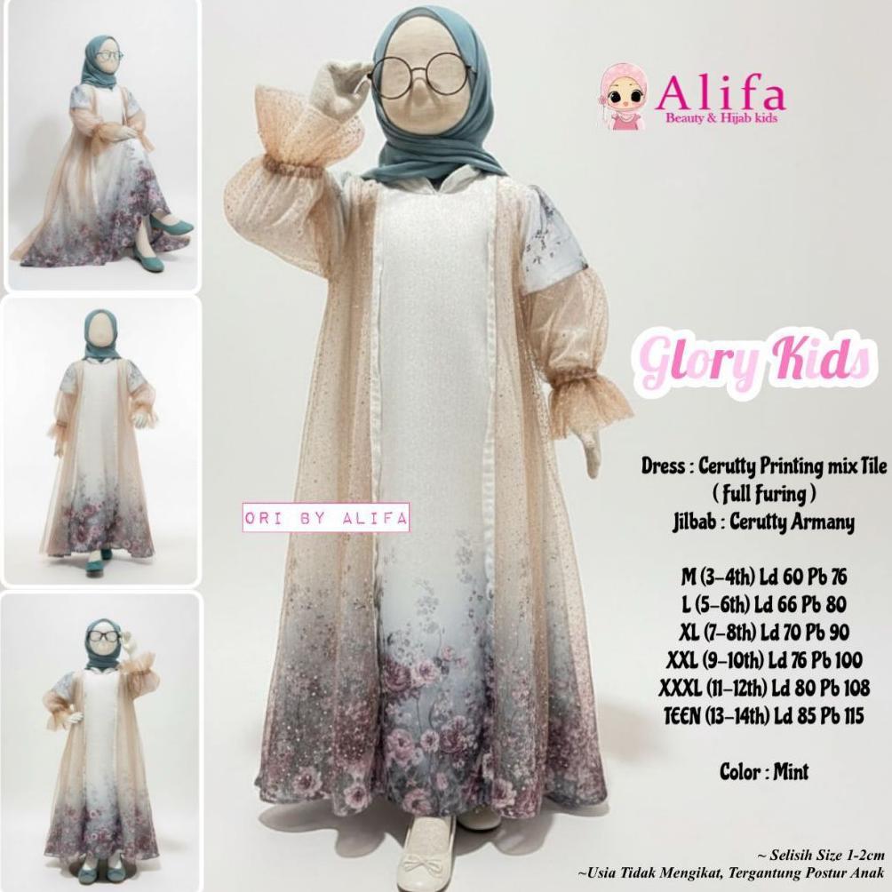 NEW ..GLORY KIDS(ORI ALIFA) Pakaian muslim anak cewek gamis brokat tile mewah elegan kekinian terbar