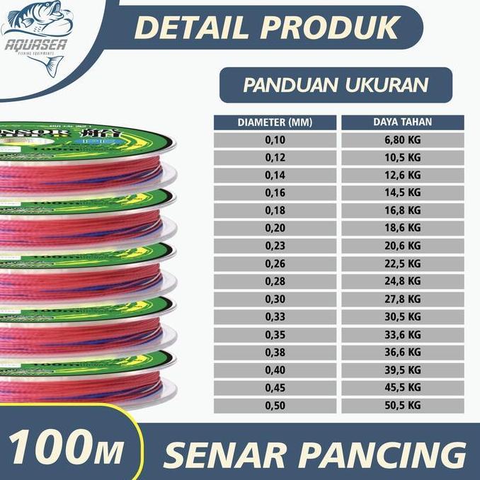 Fishx- Aquasea - Tali Pancing 100M Senar Pancing Pe Sensor Bright Warna Colorfull Senar Pancing 100M