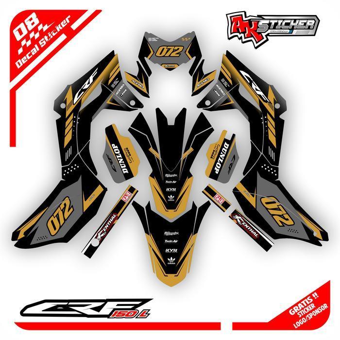 Decal Crf 150 Full Body Hitam Putih-Super Glosy Ak-08 Motorcycle Decal Crf Bebek Rbt Stiker Motor De