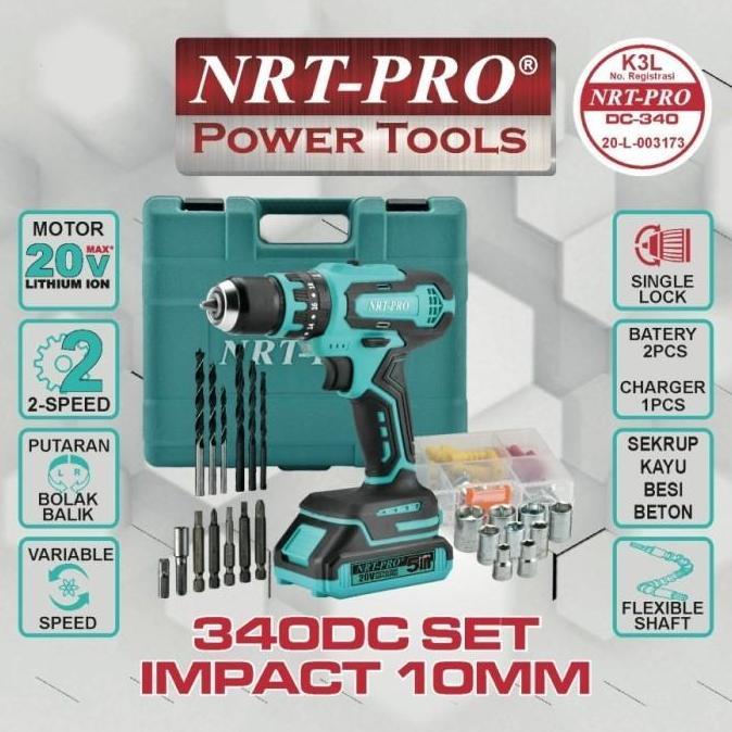 ] nrt pro dc340 20v SINGLE LOCK chuck besi mesin bor baterai cordless