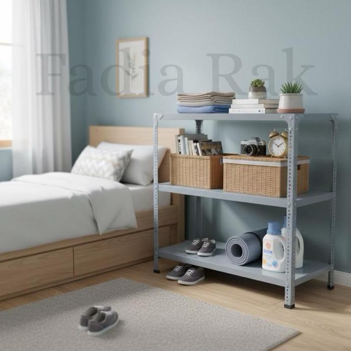 TERMURAH - Rak Siku Lubang Meja Dapur 3 Tingkat Ambalan Besi Serbaguna Warna Abu-abu Hitam Putih Uku