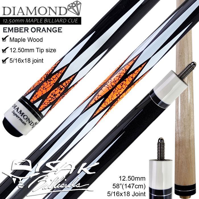 Diamond Maple Pool Cue 12.5Mm | Ember Orange Billiard Stick Bola Besar