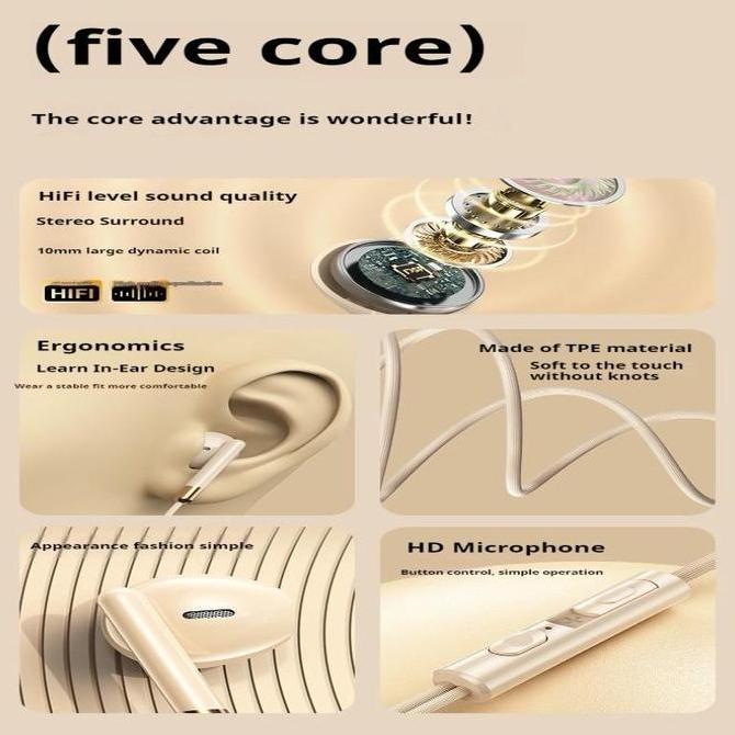 Funfake- 2025 Baru 9D Surround Bass Hifi Earphone Kabel Dengan Mic Sport Gaming Musik Headphone 3.5M