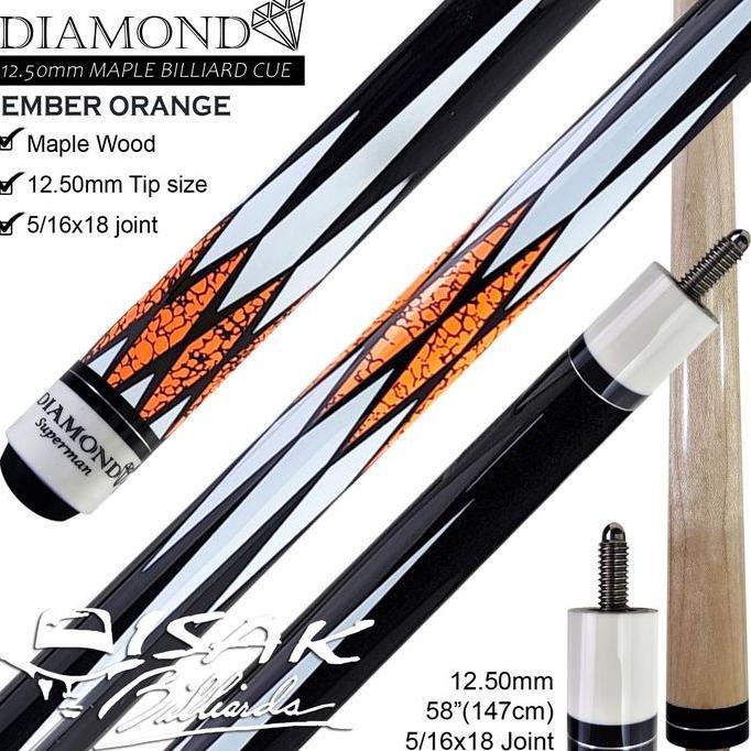 Diamond Maple Pool Cue 12.5mm | Ember Orange Billiard Stick Bola Besar