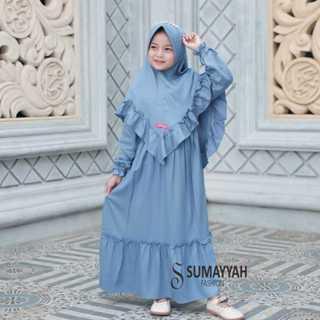 Sumayyah- Gamis Anak Hitam  Bahan Rayon Twill Set Plus Jilbab Usia 1-10 Tahun