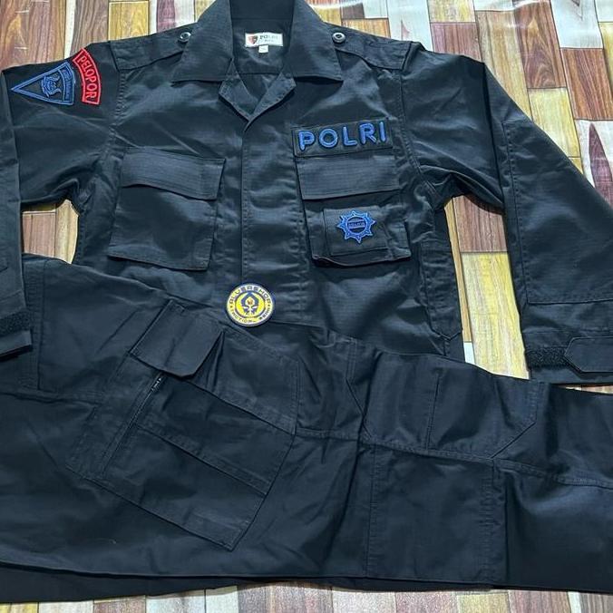 Baju Pdl Setelan Hitam Brimob Polri Jatah Pembagian Tactical Sritex Ripstok Alvershop_TG