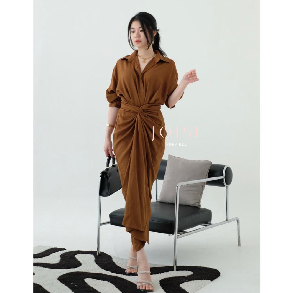 BESTPROMO JOISE - Kylie Wrap 3in1 Shirt Dress Tali Maxi / Dress Panjang Lilit / Dress Wanita Polos