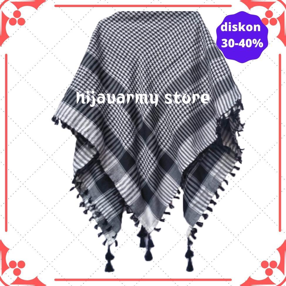 BELANJA SEKARANG Sorban  Arab Hitam Putih Rumbai Kuncir Segi Empat Terbaru / Sorban Motif Terbaru ex