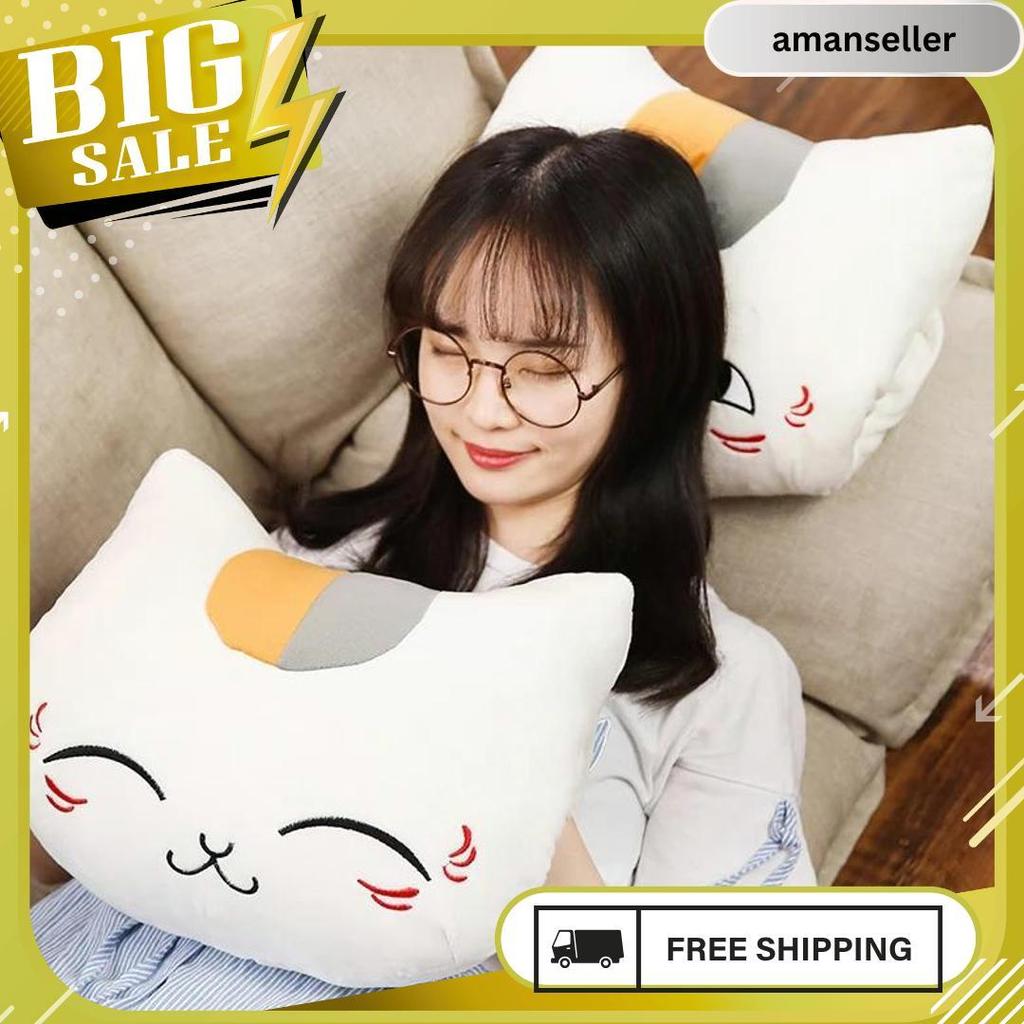Bantal Boneka Mewah Nyanko Sensei Penghangat Tangan Buku Teman Natsume Boneka Berbulu Kucing Kawaii 