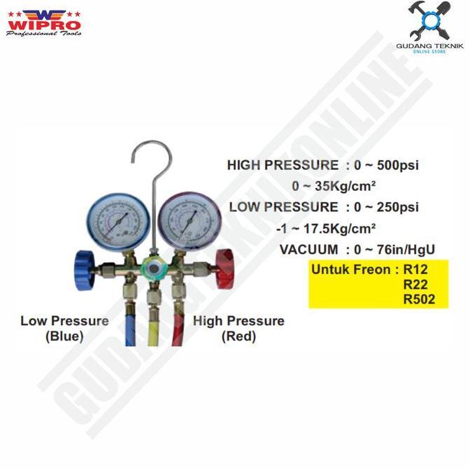 MIOSHINOCHE Regulator Freon AC WIPRO HS-1050 / Alat Ukur Tekanan Set R407C R134A