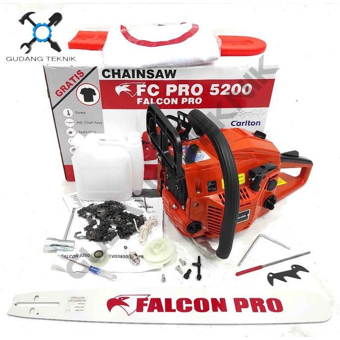 DHEALOKA Mesin Chainsaw 20" LASER FC5200 PRO FALCON / Mesin Gergaji Kayu 2Tak Chain Saw Bar 20 Inch 