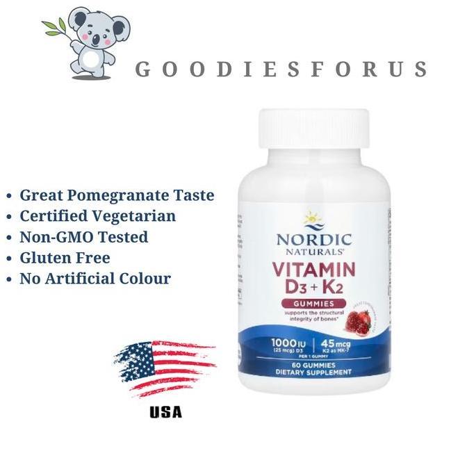 Nordic Naturals, Vitamin D3 + K2 Gummies, Pomegranate, 60 Gummies
