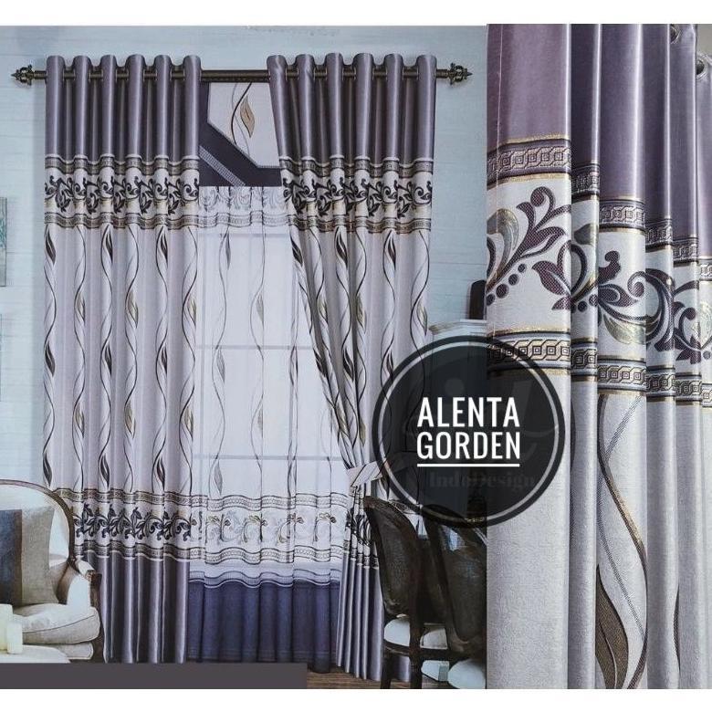 Gorden Jendela Pintu Blackout Motif Arizona Bunga Smokring tebal 6 gelombang Tinggi 200cm 250cm
