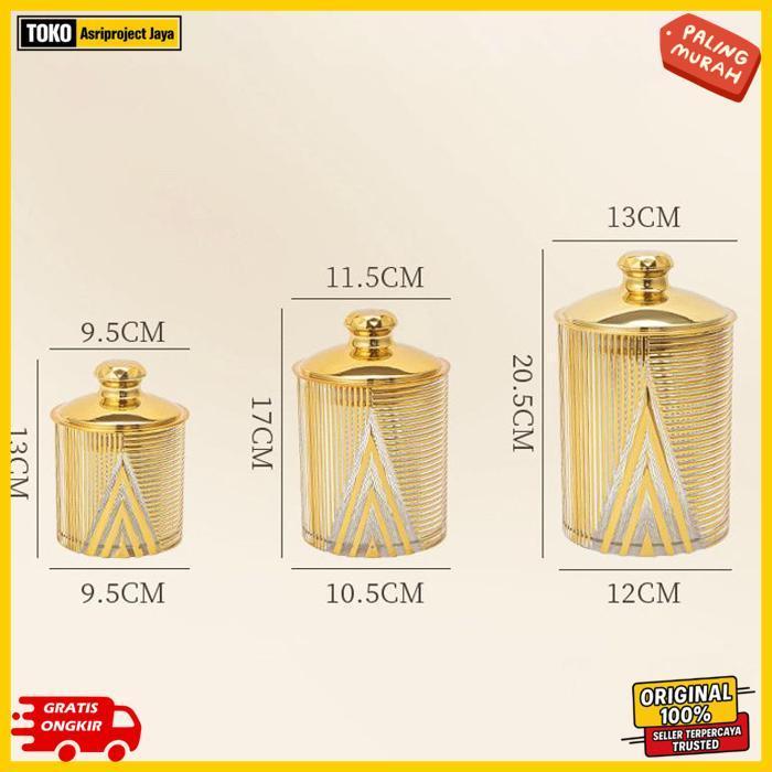 Exclusive 3Pcs Toples Hias Mewah Toples Kedap Udara Toples Lebaran Aesthetic Set Mewah Toples Kue Ak