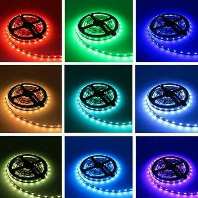 LAMPU FLEXIBLE LED 10 METER STRIP RGB 5050 REMOT MUSIC ADAPTOR 10A