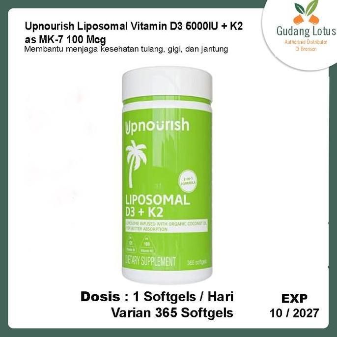 (DIJAMIN ) Upnourish Liposomal Vitamin D3 5000 IU + K2 100 mcg Vit D3 K2 - 365 Softgels