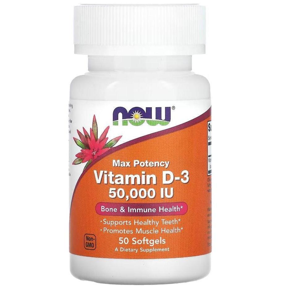 Vitamin D3 NOW Foods D-3 Max Potency 50000 IU 50 Softgels 50000IU USA