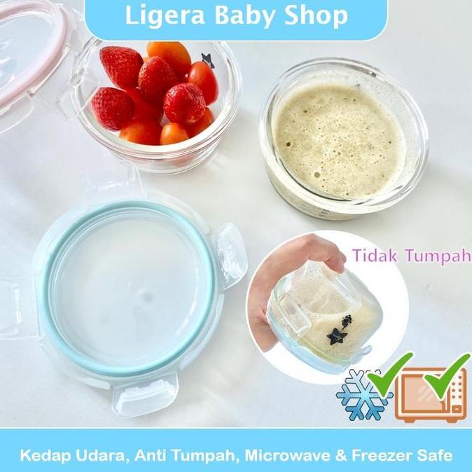 Bebbb- Ligera 240Ml Baby Glass Food Container Ada Takaran / Wadah Kaca Tempat Simpan Makanan Mpasi B