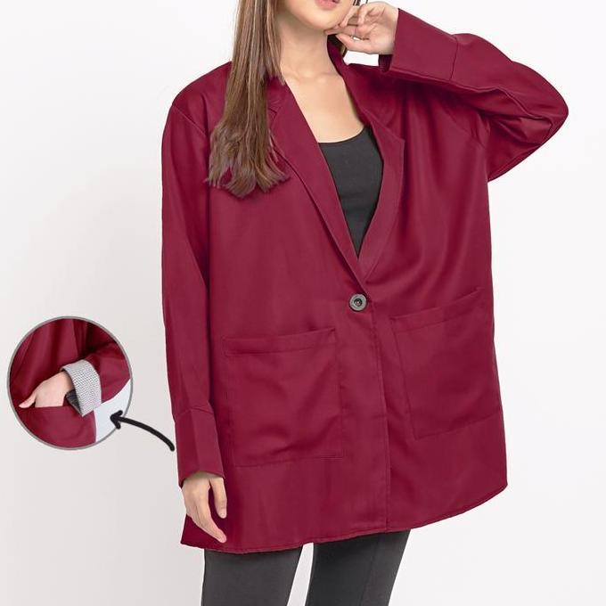 Momi- Blazer Casual Jumbo Big Size Wanita / Outer Kantor Kerja Polos Motif Salur