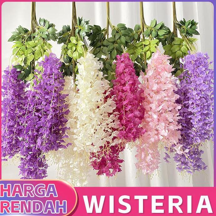 TERLARIS - Hiasan kepala tanaman wisteria, tiga bungkus dari 32 potong tanaman wisteria buatan, coco