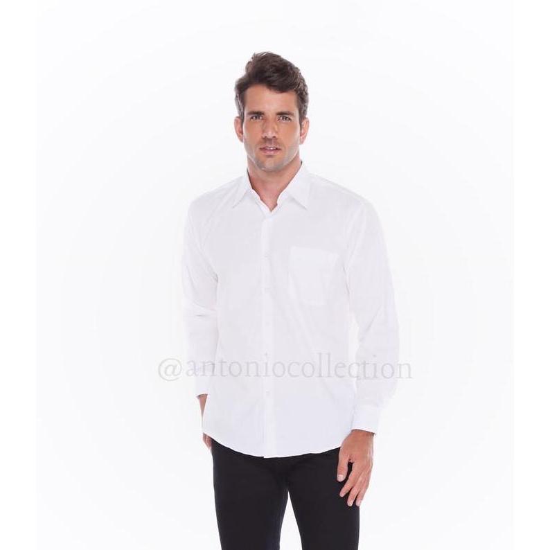 Lansungkirim- Kemeja Pria Putih Polos Lengan Panjang / Seragam Baju Lapangan Kantor