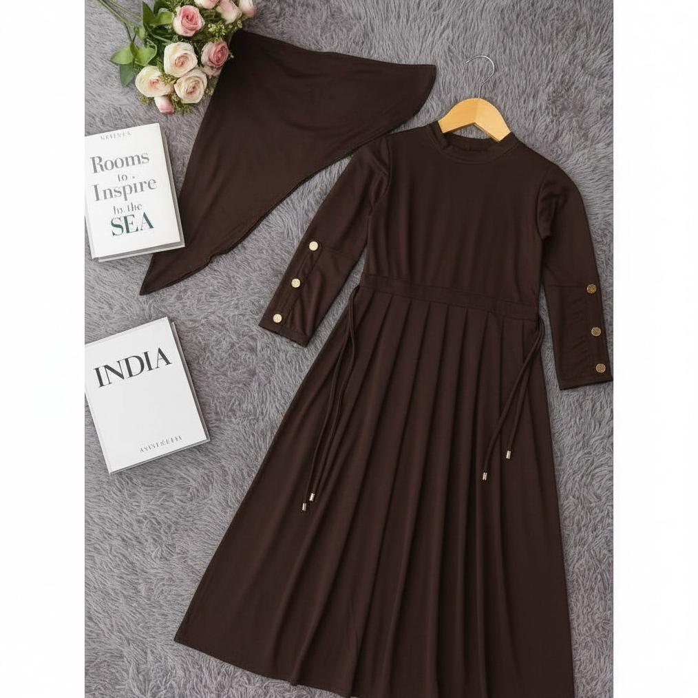 BEST SELLER GAMIS ANAK JERSEY INARA SET HIJAB BAJU MUSLIM PEREPUAN 2-12 TAHUN PINGGANG SERUT TALI HI