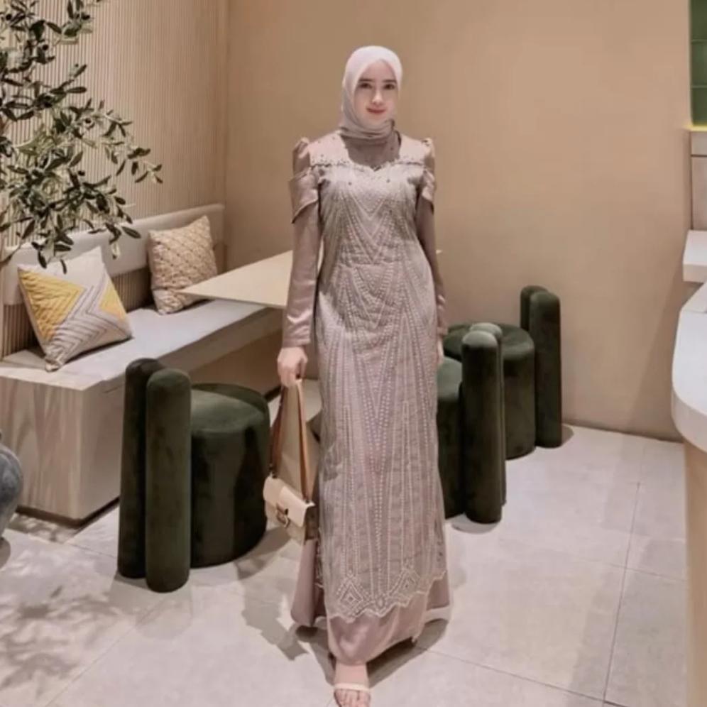 DISKON DRESS PESTA MEWAH ELEGAN GAMIS KONDANGAN MAHOGANY | LIORA VELVET MIX BRUKAT PAYET DRESS WEDDI