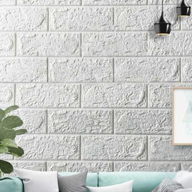 Kantowi- Paket 10 Lembar Wallpaper 3Dimensi Bata Putih Ukuran 70Cm X 77Cm Waterproof