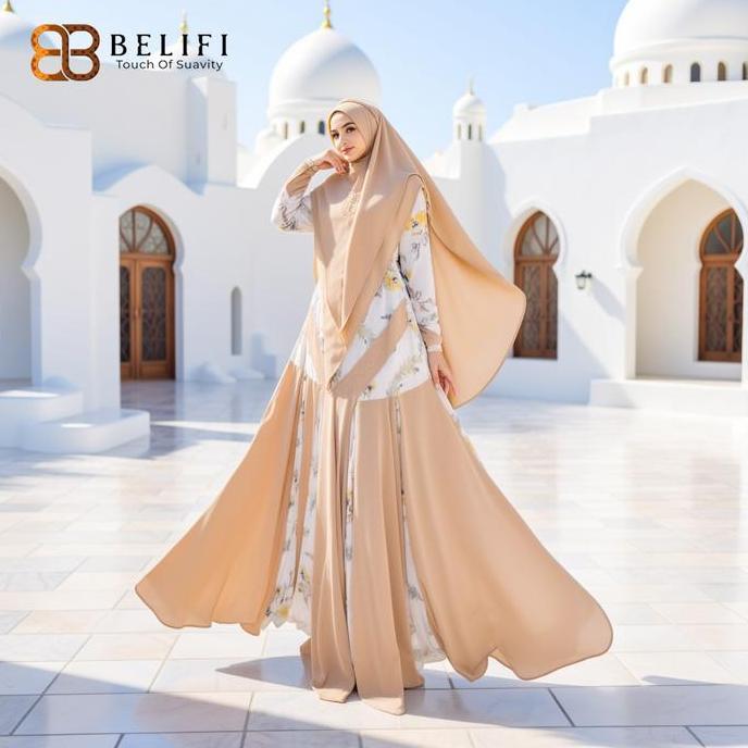 Clearance Sale - Shafa Luxury Dress Gamis Syari Elegan Premium Set Khimar Motif Floral Kombinasi