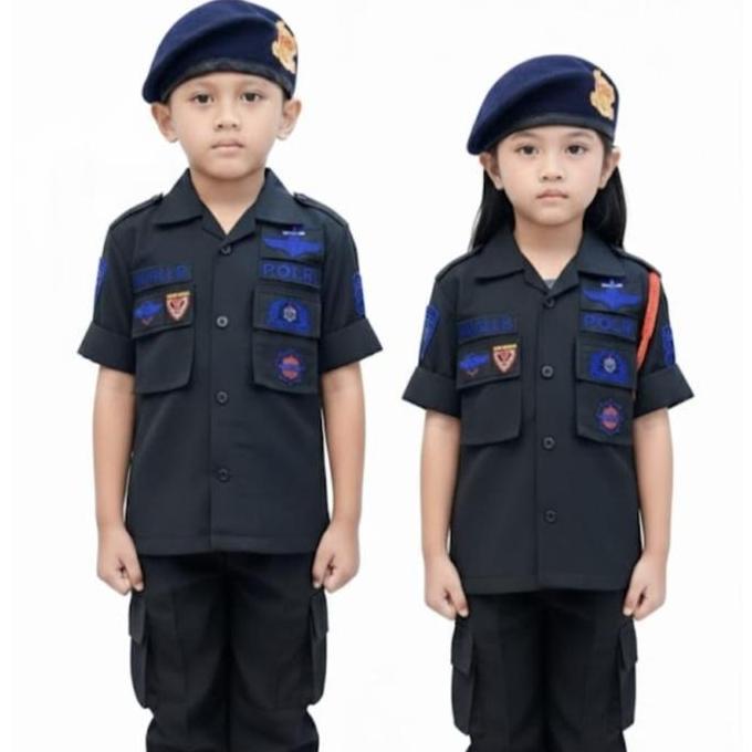 Baju Brimob Seragam PDL Anak Unisex Bordir Polisi Cilik Kostum Karnaval Lengkap Dengan Talikur Pelui