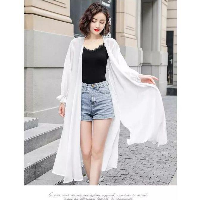Long outer transparan gaya korean style  / outer  wanita kekinian  / outer pantai
