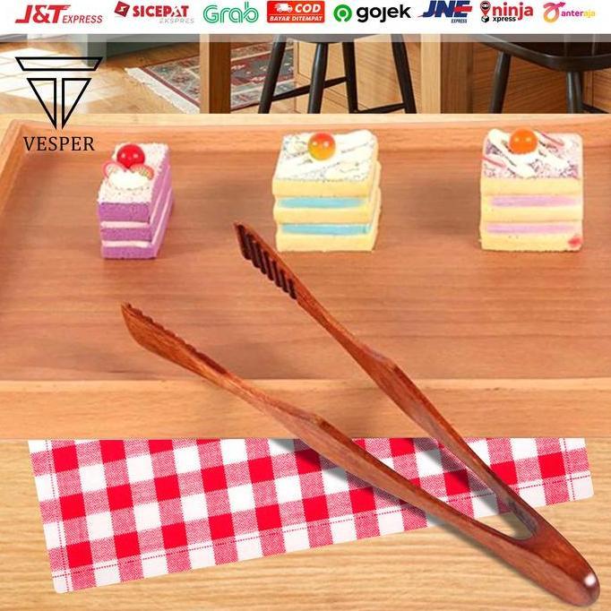wooden food tong clip / capitan makanan kayu BBQ kue roti daging sayur