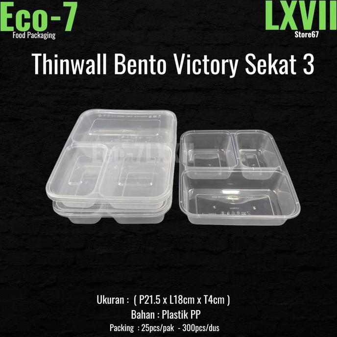 Bento Box Plastik Thinwall Sekat 3 TS