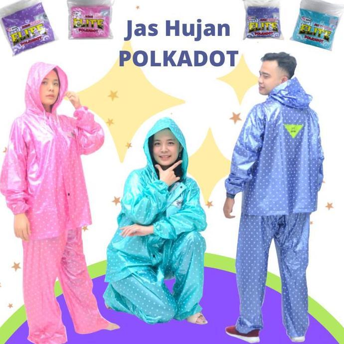 Jas Hujan Dewasa Baju Celana Motif Polkadot Raincoat Mantel Hujan SPIN