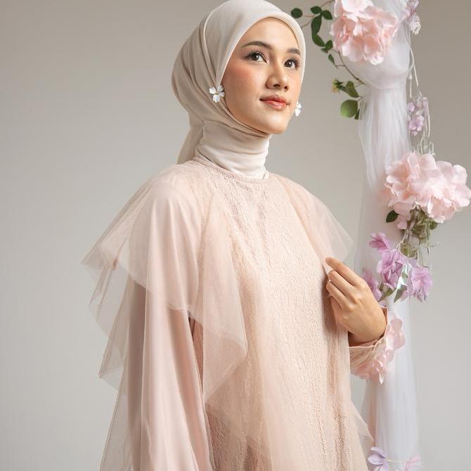 Murah HijabChic Serena Dress - Dress Lebaran Elegan Brukat Bunga Tulle Mewah Ruffle Furing Kondangan
