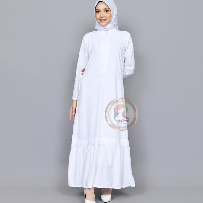 Murah Raisma - Nihan Gamis Putih Katun Bordir Umroh Haji Model Rempel Ayassh Jepang Jilbab Motif Mus