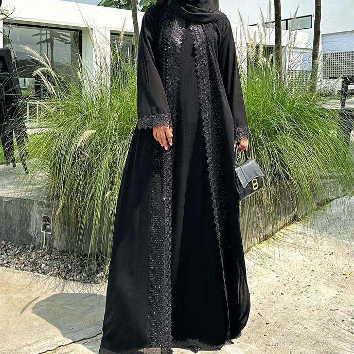 KHUSUS KAMU PRODUK Abaya Hitam Gamis Wanita Terbaru Turkey Arabian Black Renda Exclusife Sifon Musli