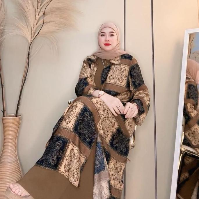 STYLE FASHION Elzhava Long Outer-Full Kancing Tunik-Tunik-Long Tunik Casual-Rayon Formal Viscose-Pan