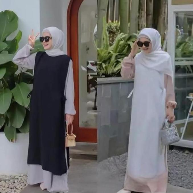 OOTD OUTER LONG VEST WANITA DEWASA CRINKLE POLOS TALI SAMPING/OUTER KONDANGAN PANJANG ROMPI VIRAL OO