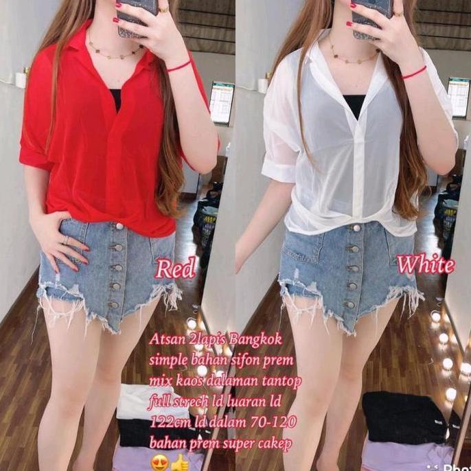 ATASAN SIFON POLOS FREE TANK TOP WANITA|BLOUSE POLOS|ATASAN WANITA KEKINIAN|ATASAN 2IN1