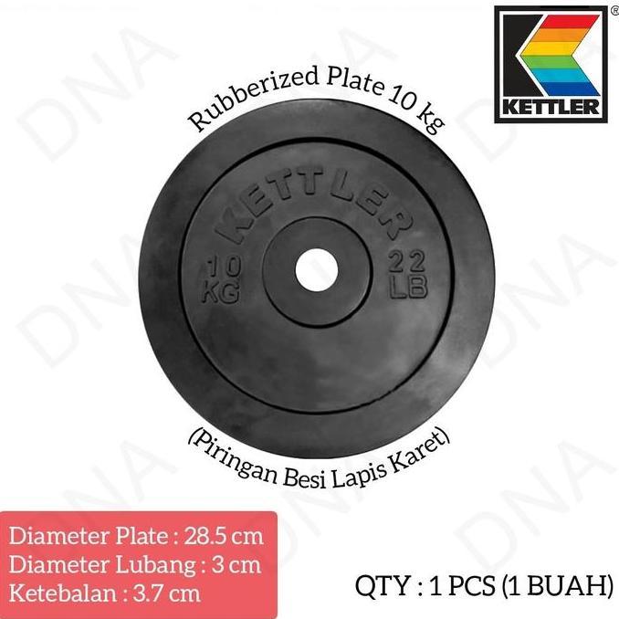 Kettler Rubberized Weight Plate 10 KG - Piring Barbel Karet