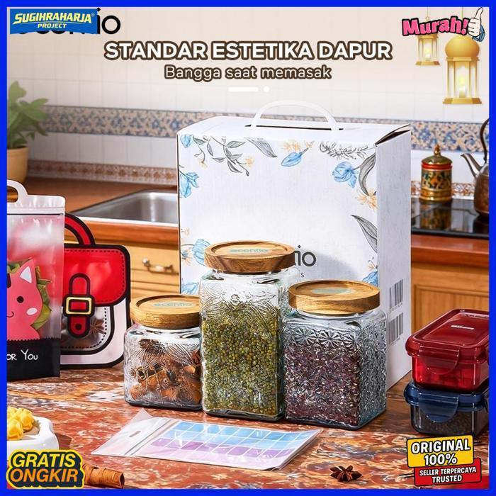 New Ecentio Toples Mewah Aesthetic Ramadan Emas Kaca Ukuran Besar Untuk Lebaran - Toples Kue Kering 