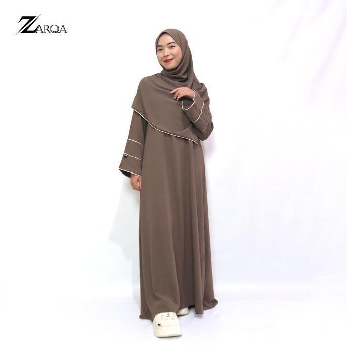 ZARQA - Arsyila Abaya SET Hijab | Baju Muslimah Remaja Maxi Putih Umroh Busui Wanita Gamis Syari Dre