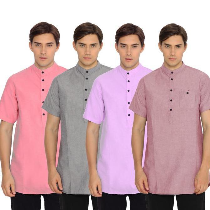 [NAFAZOL] Pakaian Pria Kurta Lengan Pendek Kurta Pria Atasan Pria Warna Lilac Polos Katun 3135 (TERB