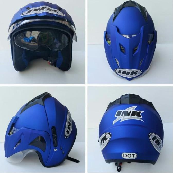 HELM INK MODEL T1 DOUBLE VISOR WARNA BIRU DOF. FREE STIKER