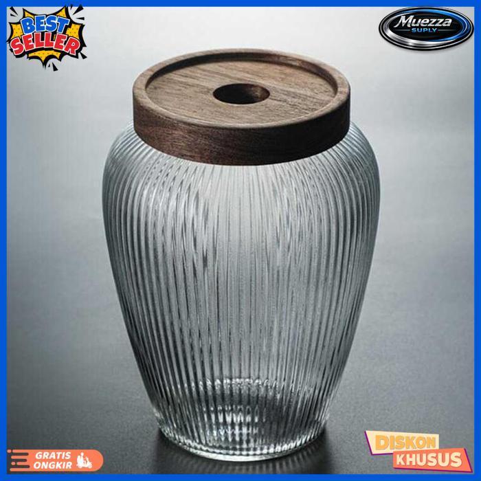 Quality Toples Kaca Lebaran Tutup Kayu Kedap Udara Besar / Toples Kue Kering Kaca / Toples Lebaran C
