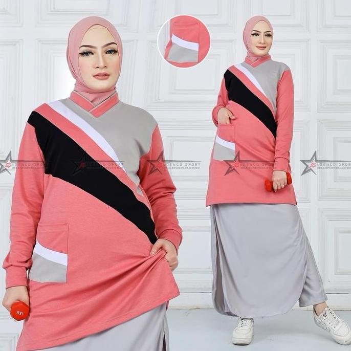 Kaos Olahraga Senam Tunik Muslimah Set Rok Celana (Rocela) / Setelan Baju Olahraga Wanita Sport Panj