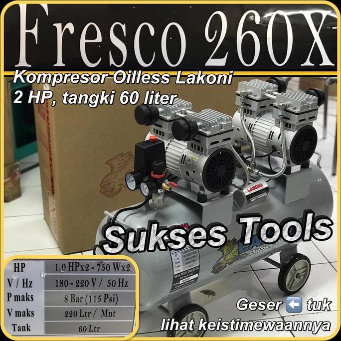 Murah Kompresor Angin 2Hp 60L -Oilless Silent- Lakoni Fresco 260 Fresco260 X